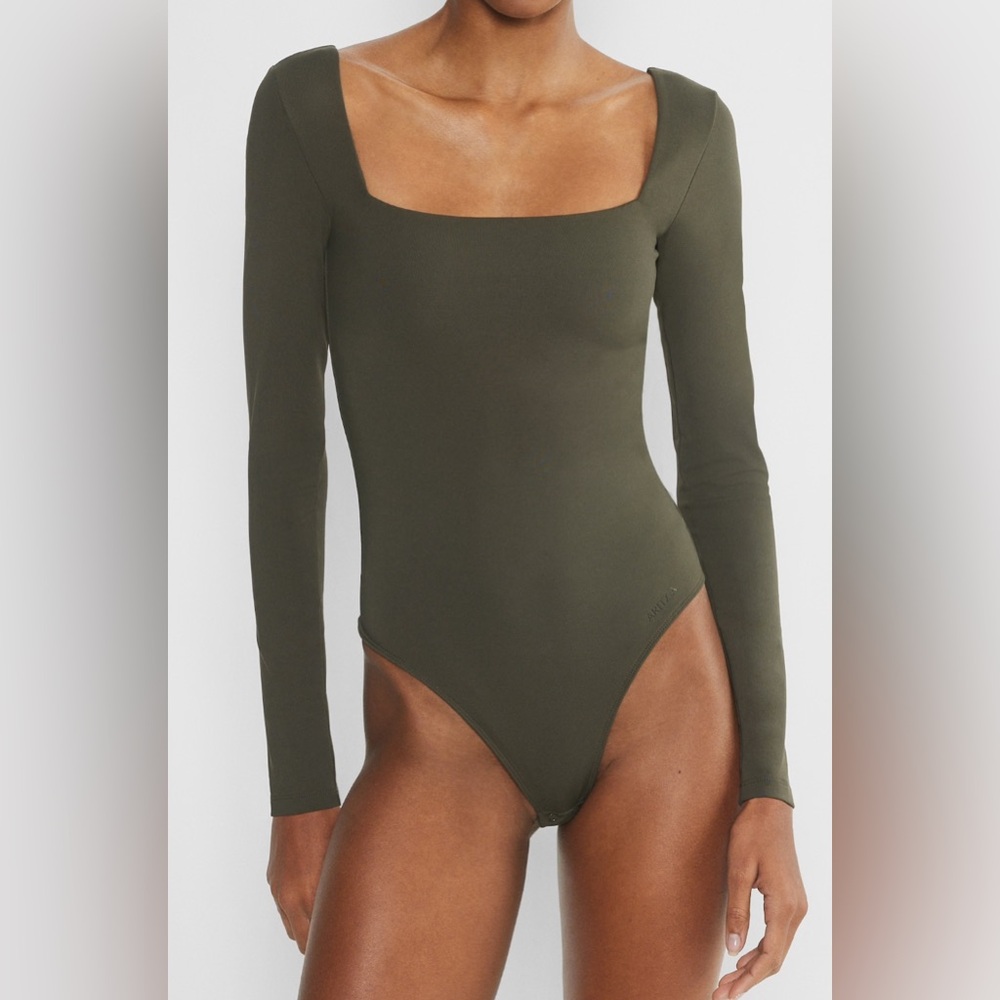 Aritzia Dark Olive Long Sleeve Bodysuit